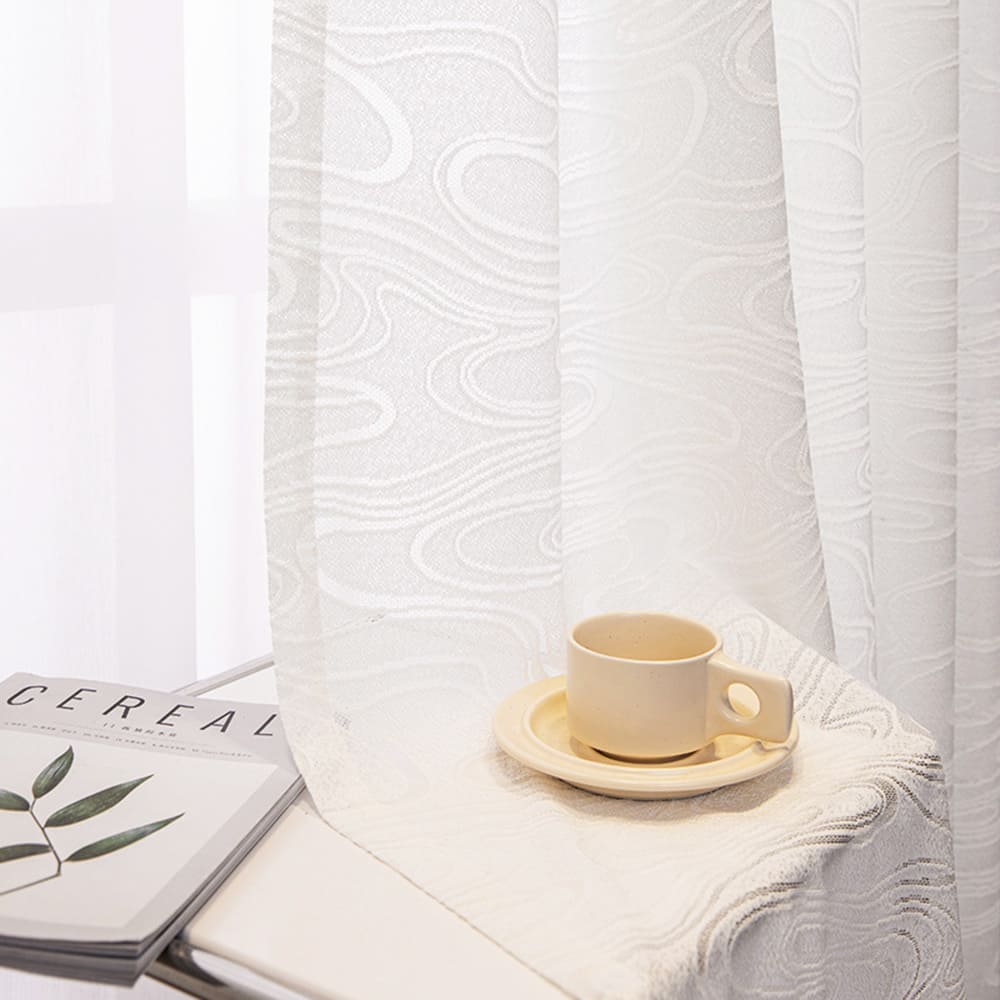 Beige Flowing Cloud Pattern Sheer Curtains Art Voile