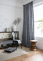 Classic Black and White Curtains Checkered Window Drapes with Tassels