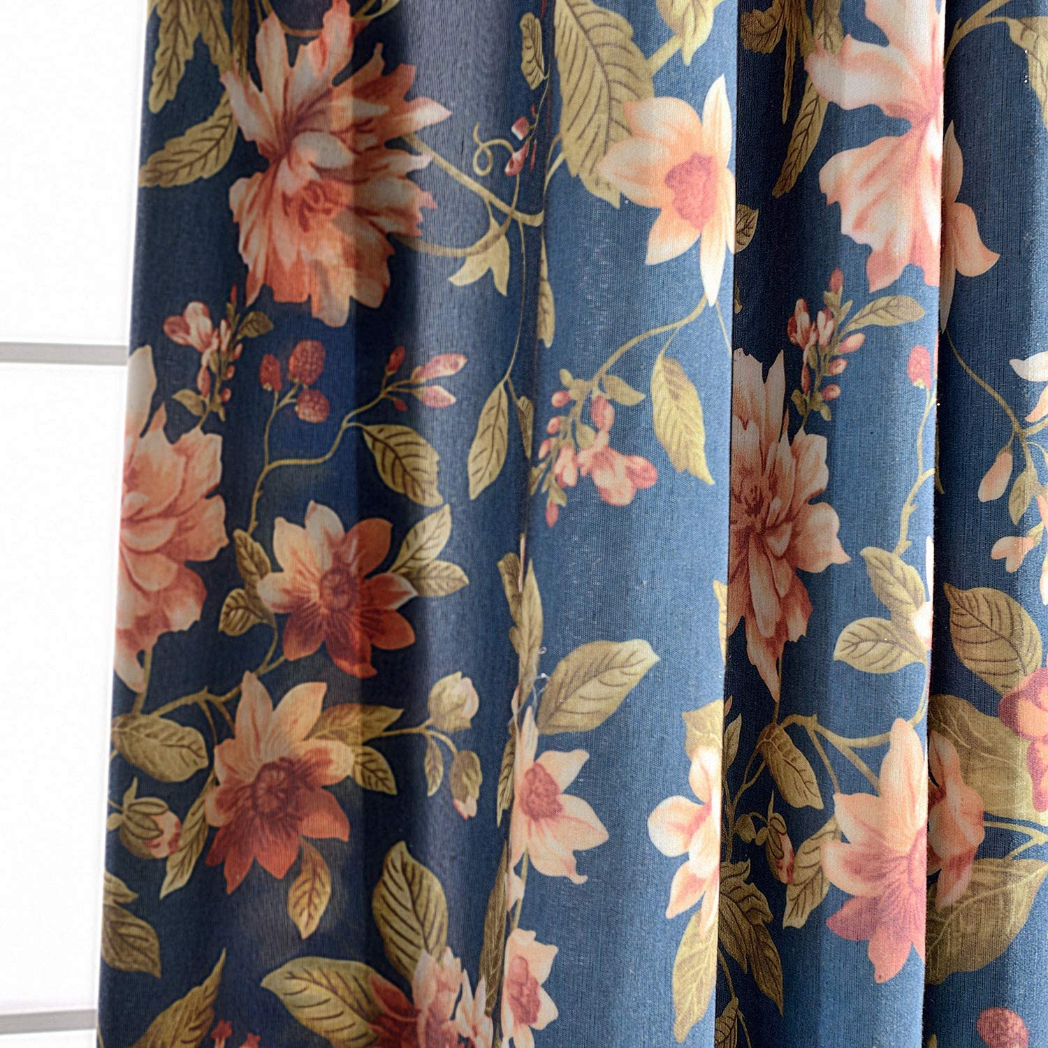 navy vintage floral curtains room darkening drapes for living room