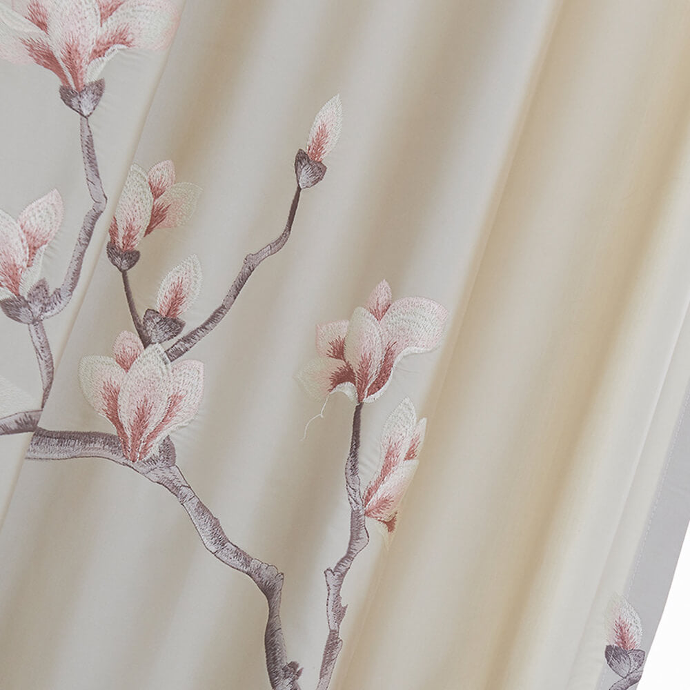 High-end Embroidered Magnolia Flower Ivory Curtains Gorgeous Drapes