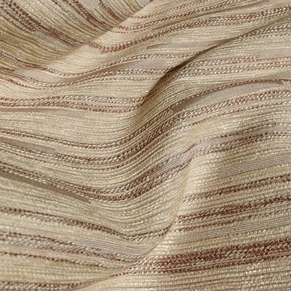 Beige Striped Chenille Curtains Blackout Drapes For Living Room 2 Panels