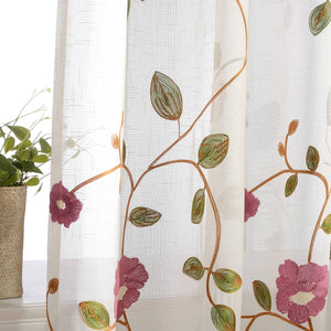 best pink flower green leaf semi sheer curtains pinch pleated sheer drapes