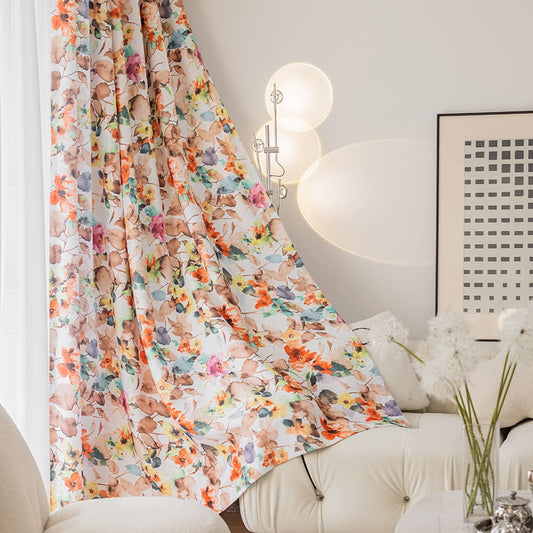 Flowers Bloom Curtains Watercolor Paiting Living Room Drapes 2 Panels