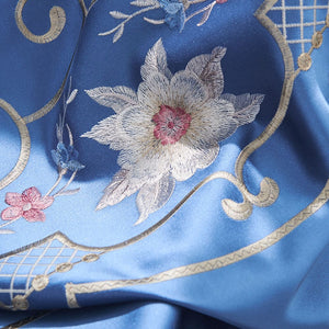 High-end Embroidered Flower Blue Curtains Gorgeous Drapes