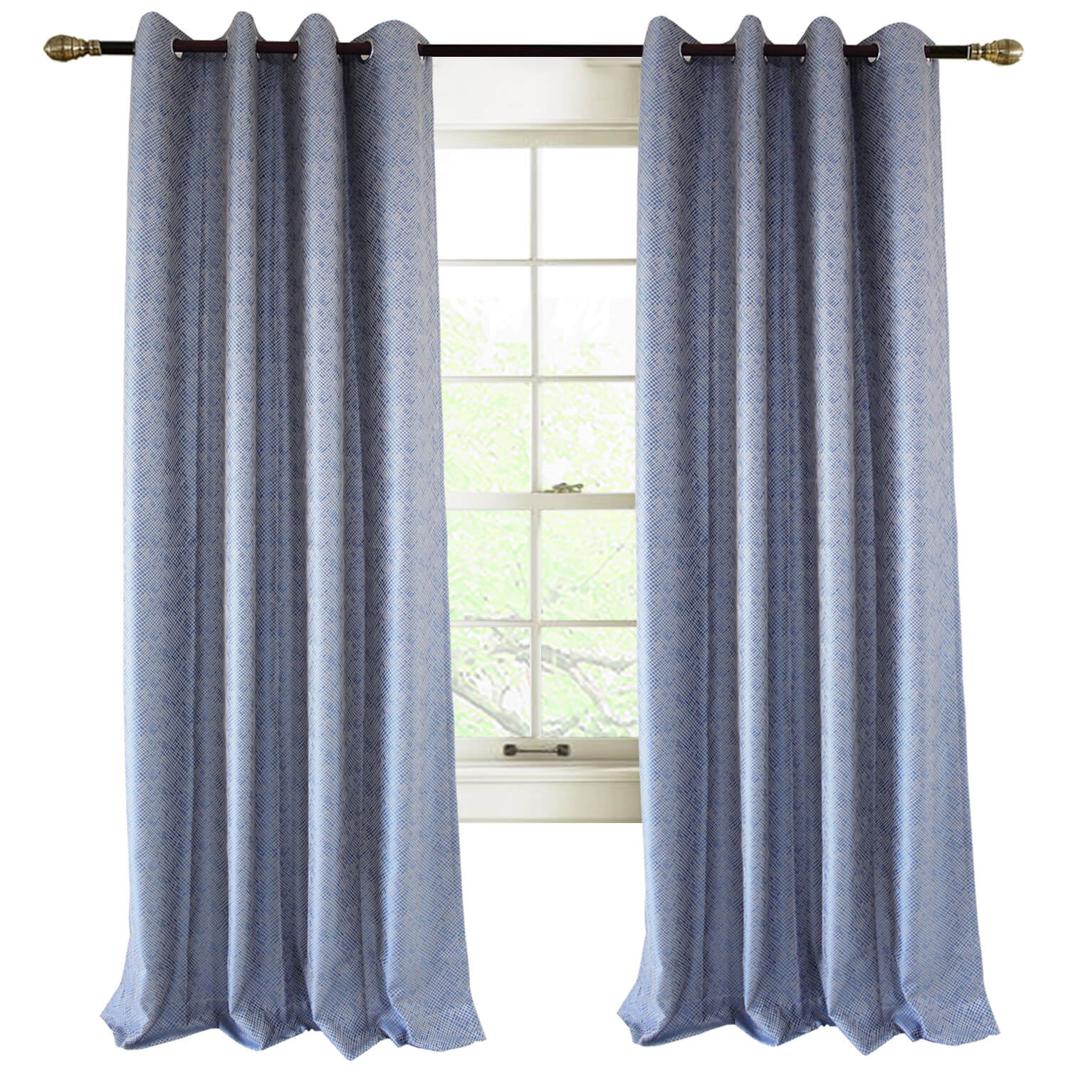 Cotton Soft Blue Curtains Small Texture Block Drapes 2 Panels for Bedroom - Anady Top Space Design