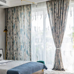 Blue Feathers Pattern Curtains Morden Fashion Drapes