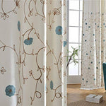 blue flower white embroidered drapery panels door window curtains for sale