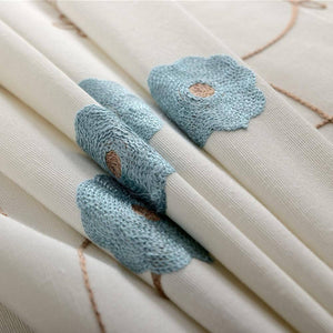 blue flower white embroidered soundproof curtains thermal insulated drapes
