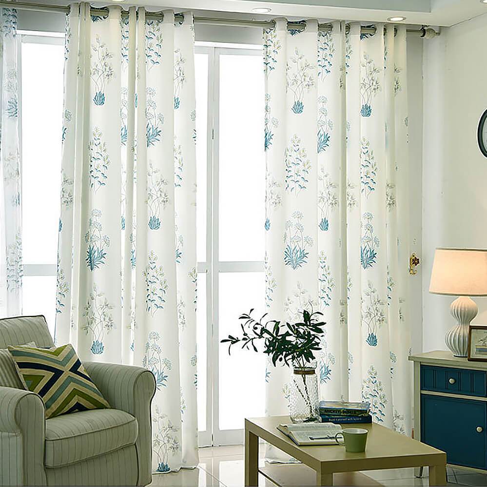 Blue leaf white curtains living room ceiling drapes for sale