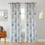 Blue leaf white grommet curtains bedroom insulated drapes