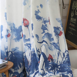 Blue lotus patterned curtains for sale pinch pleat drapes