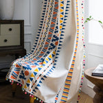 Bohemian Style Cotton Linen Curtains with Pom Pom Trims Drapes
