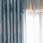 Blue Blackout Curtains Leaf Cotton Linen Drapes 2 Panels