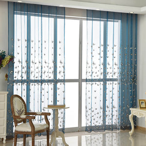 Blue Sheer Curtains White Butterfly Voile Drapes for Bedroom 1 Set of 2 Panels - Anady Top Space Design