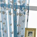 Blue Sheer Curtains White Butterfly Voile Drapes for Bedroom 1 Set of 2 Panels - Anady Top Space Design