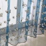 Blue Sheer Curtains White Butterfly Voile Drapes for Bedroom 1 Set of 2 Panels - Anady Top Space Design