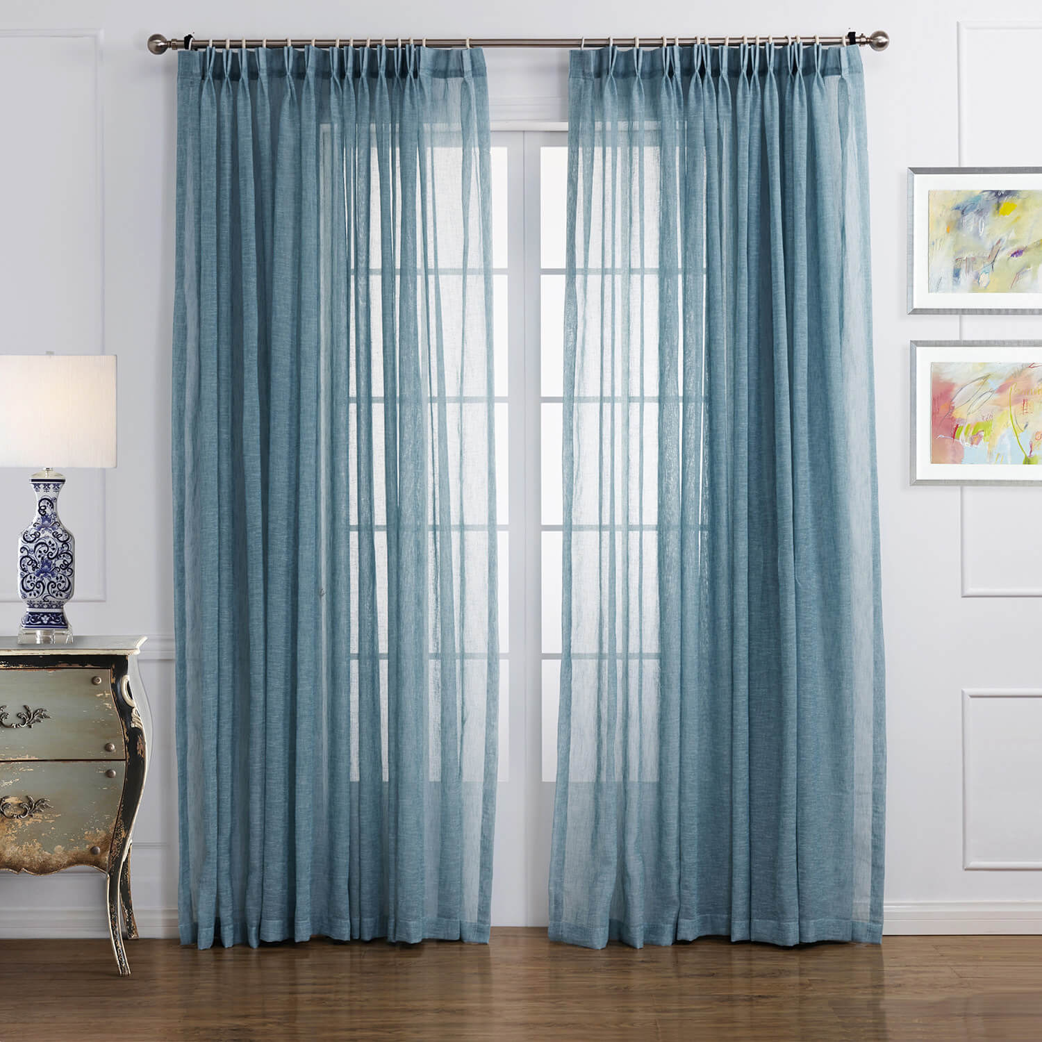 Anady Top Blue Linen Sheer Curtains for Living Room 2 Panels - Anady Top Space Design