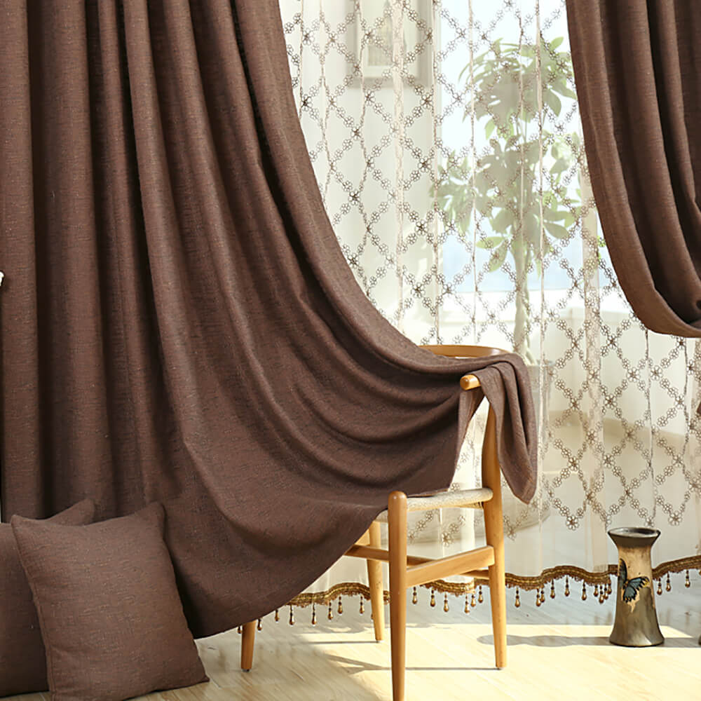 Solid Brown Curtains Grommet Top Drapes for Bedroom Set of 2 Panels - Anady Top Space Design