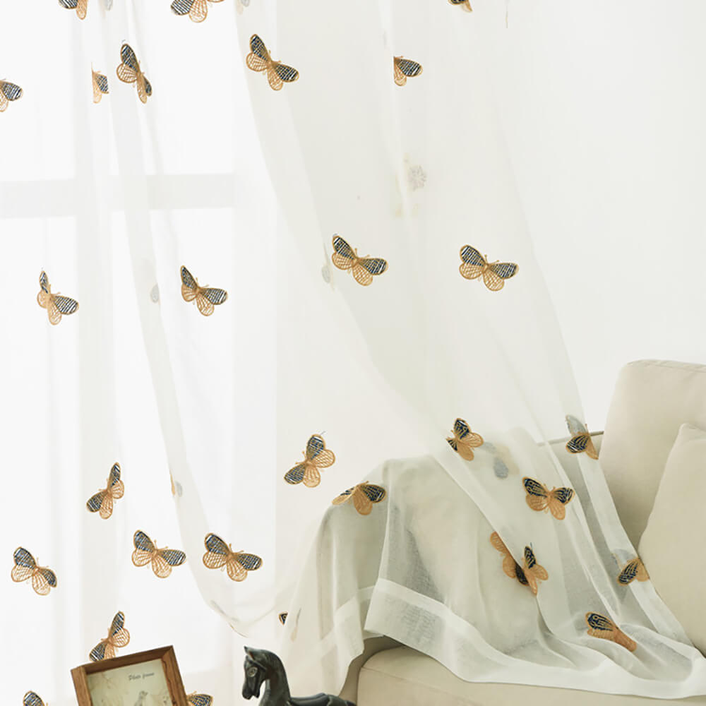 Butterfly Sheer Curtains White Voile Drapes for Bedroom 1 Set of 2 Panels - Anady Top Space Design