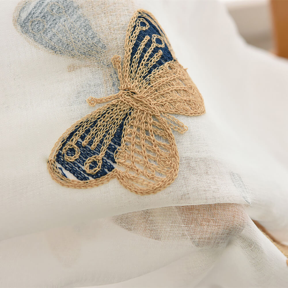 Butterfly Sheer Curtains White Voile Drapes for Bedroom 1 Set of 2 Panels - Anady Top Space Design