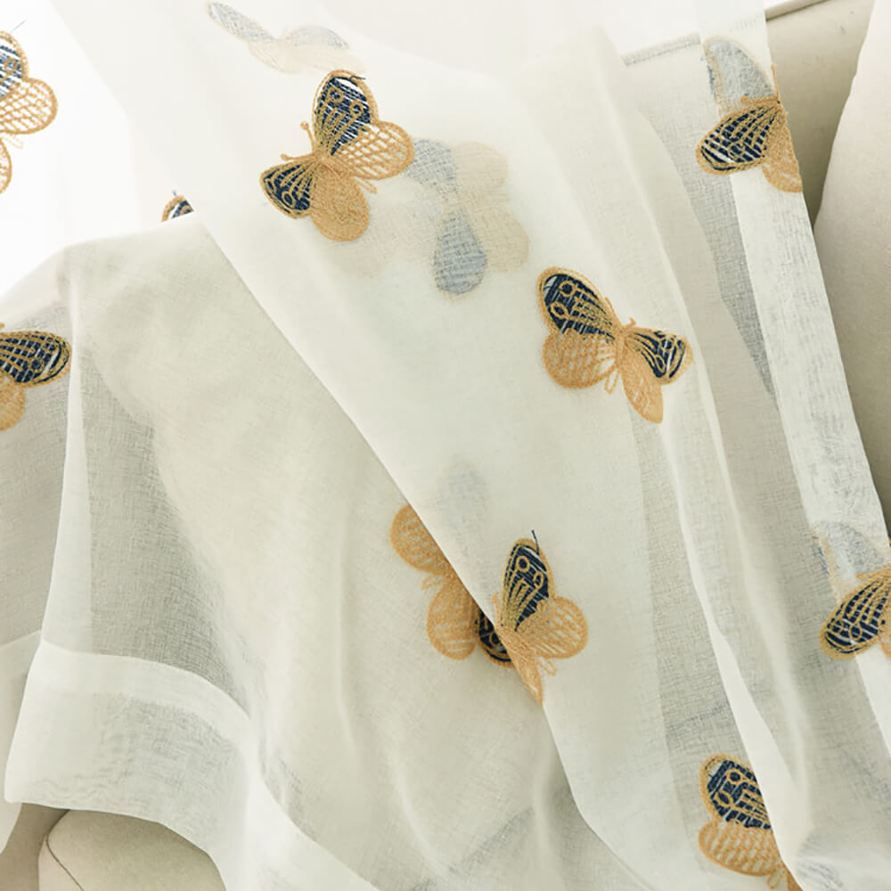 Butterfly Sheer Curtains White Voile Drapes for Bedroom 1 Set of 2 Panels - Anady Top Space Design