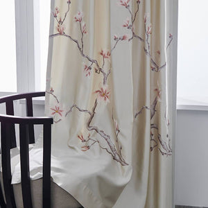 Chic beige magnolia embroidered living room curtains for sale