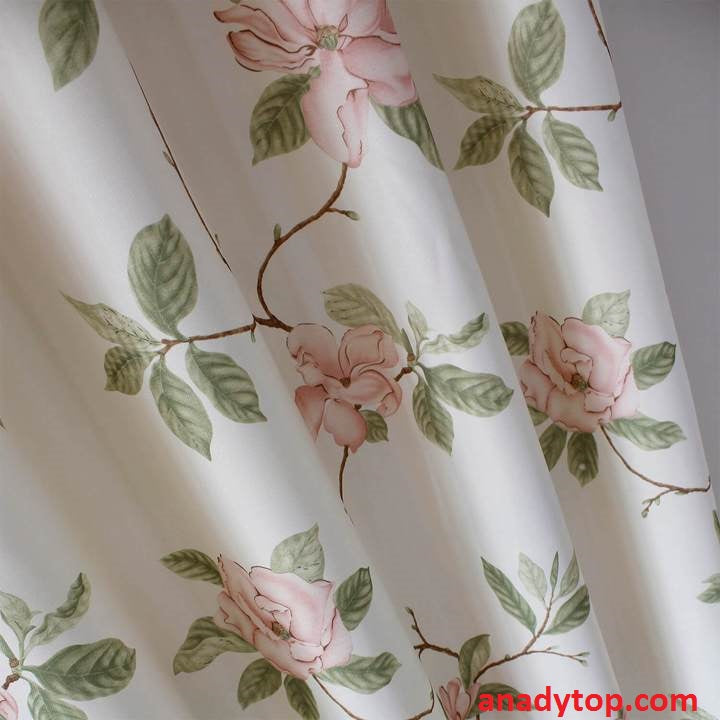 Anady Top Pink Flower Beige Curtains for Bedroom/Living Room 2 Panels Drapes - Anady Top Space Design