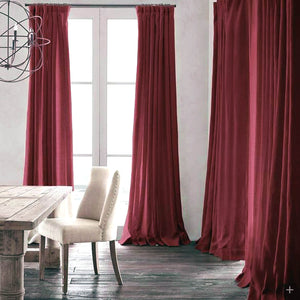 Red Natural Linen Curtains and Drapes 2 Panels for Living Room
