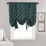 Dark Green Tie Up Adjustable Balloon Curtain Embroidered Plaid Window Drapes