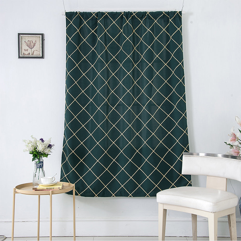 Dark Green Tie Up Adjustable Balloon Curtain Embroidered Plaid Window Drapes