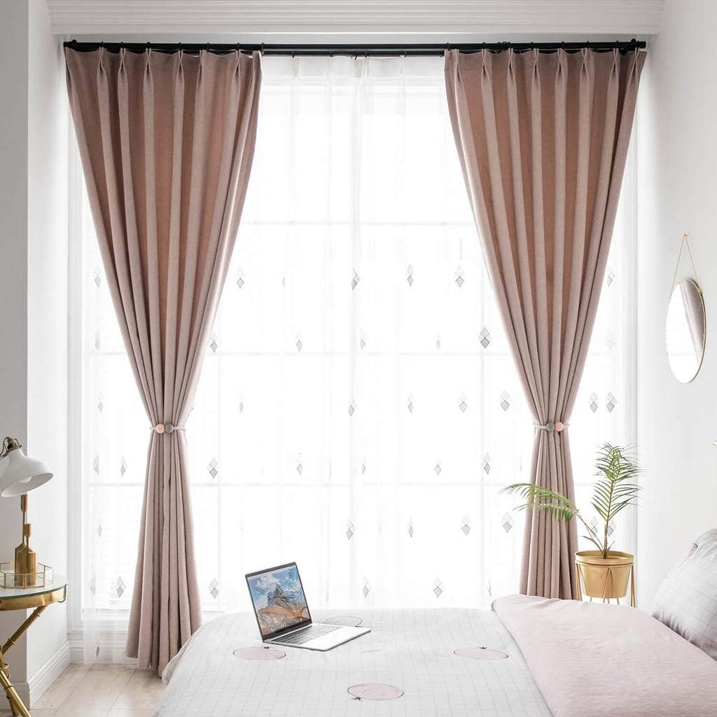 Pink Cotton Linen Soft Curtains Rose Quartz Drapes for Bedroom 1 Set of 2 Panels