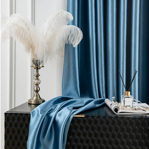elegant blue study room darkening curtains window pinch pleat drapes