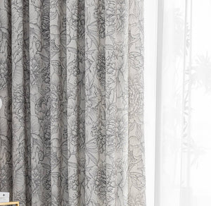 elegant charcoal drawing peony door curtains ceiling drapes for sale