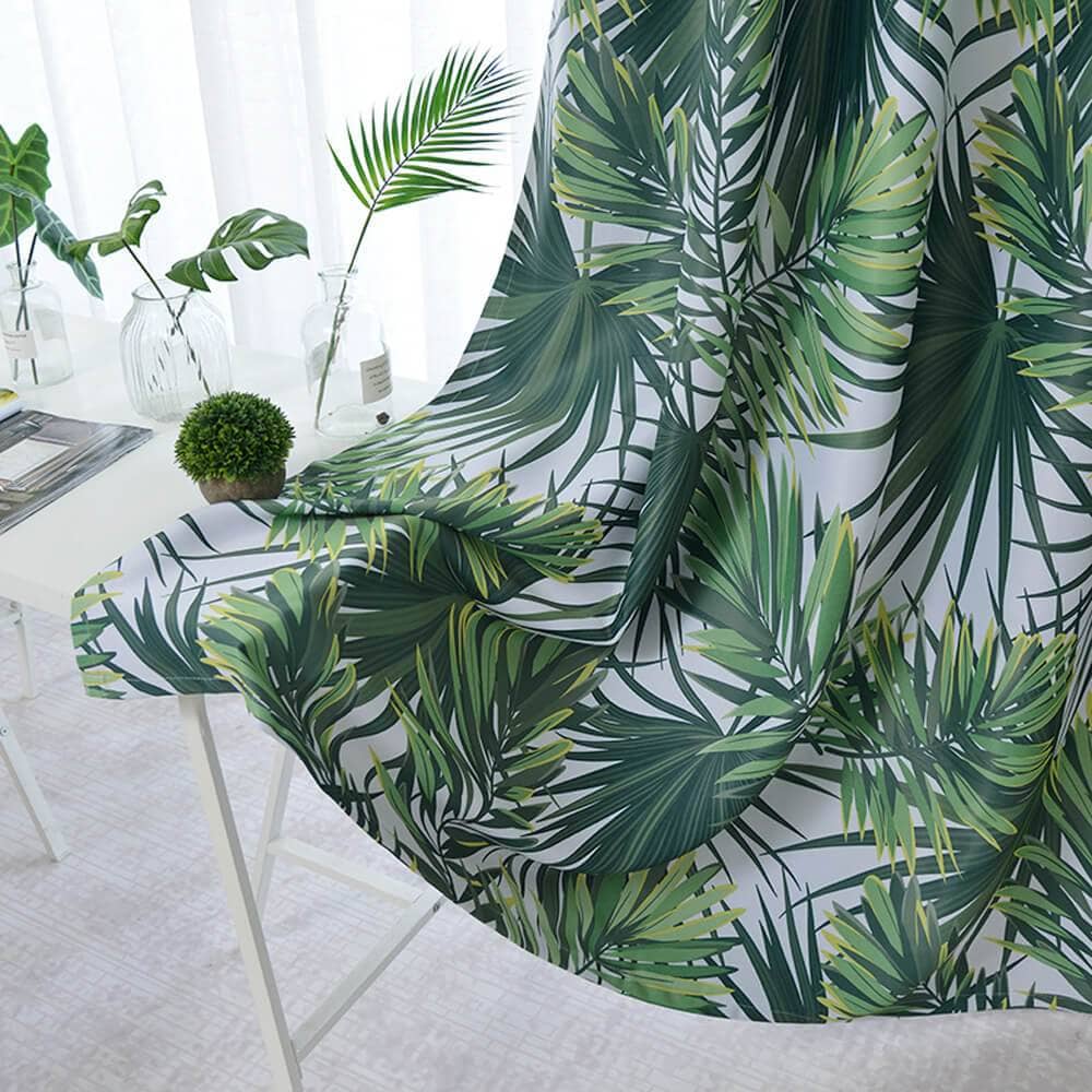 elegant green palm leaf bedroom curtains blackout drapes for sale