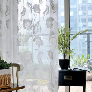 elegant white floral sheer window curtains for sale