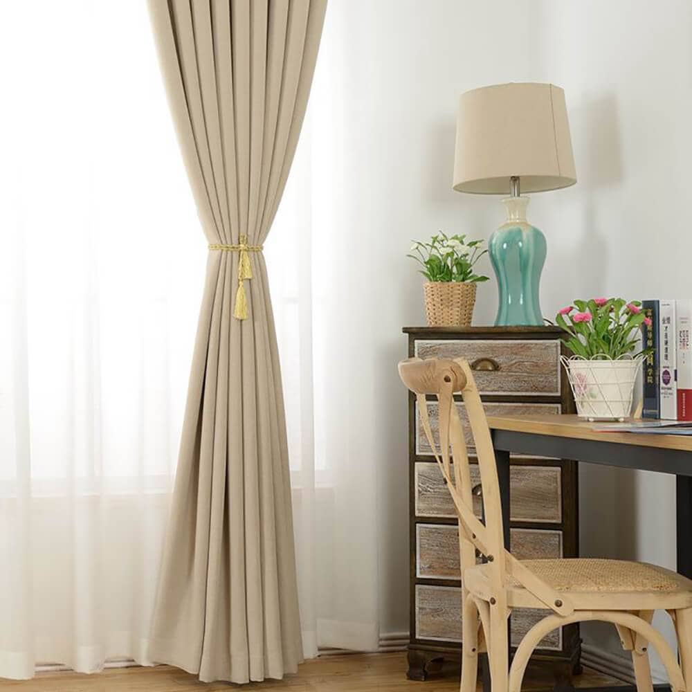 fancy beige dining room soundproof curtains linen tie back ceiling drapes