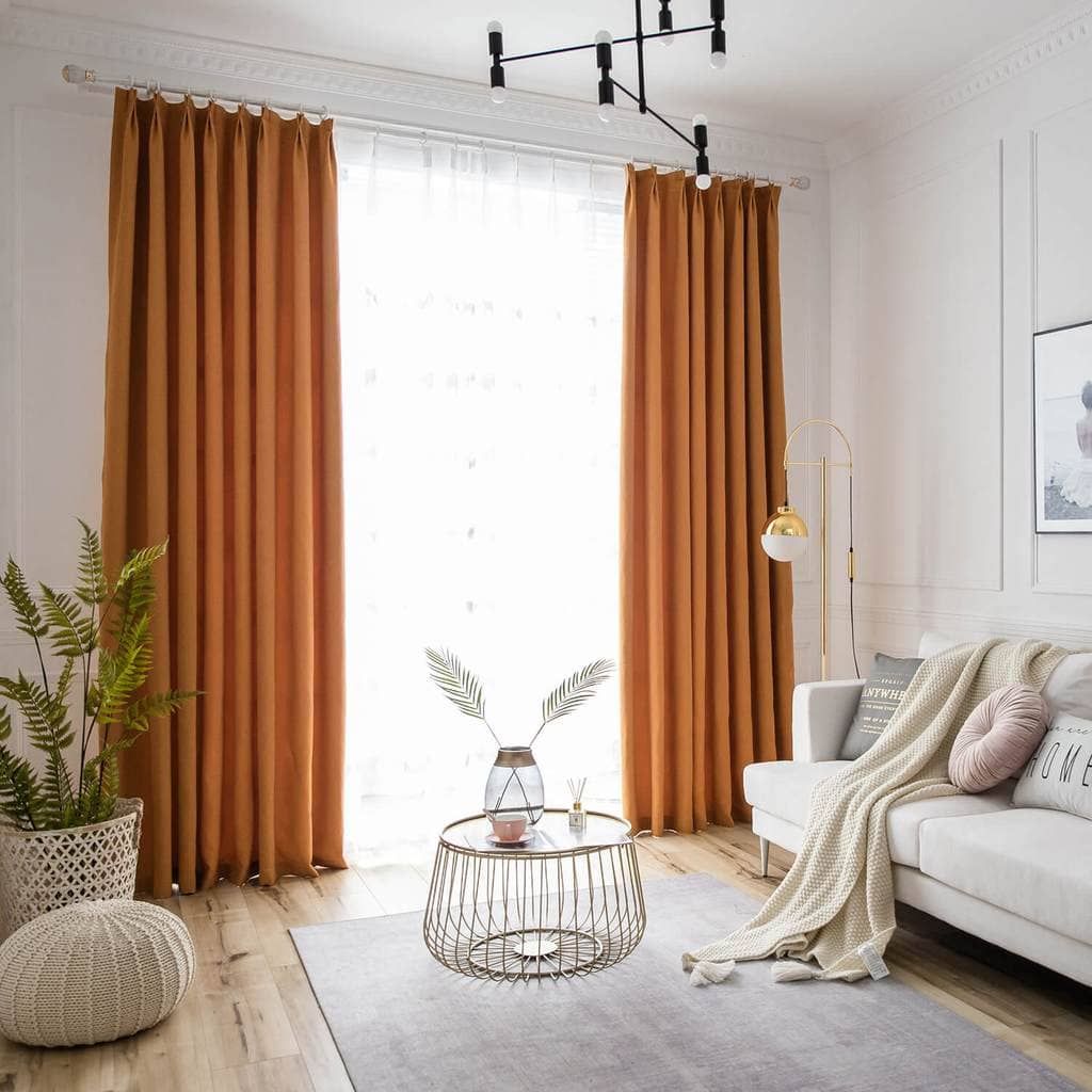 fancy orange cotton linen drapes living room darkening curtains for sale