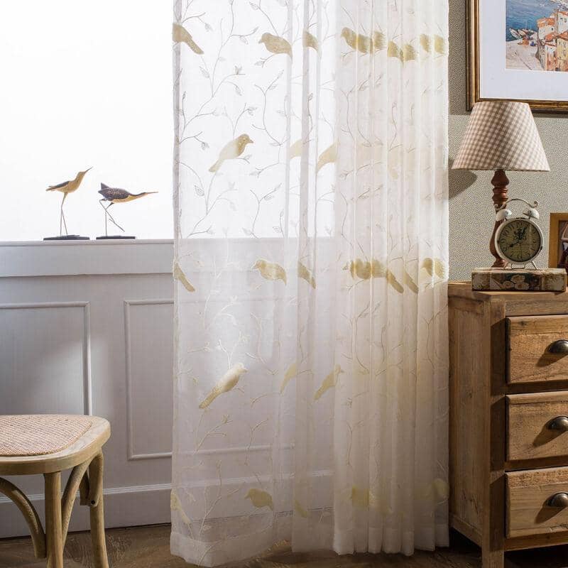 fancy white birds sheer drapes bedroom privacy sheer curtains for sale