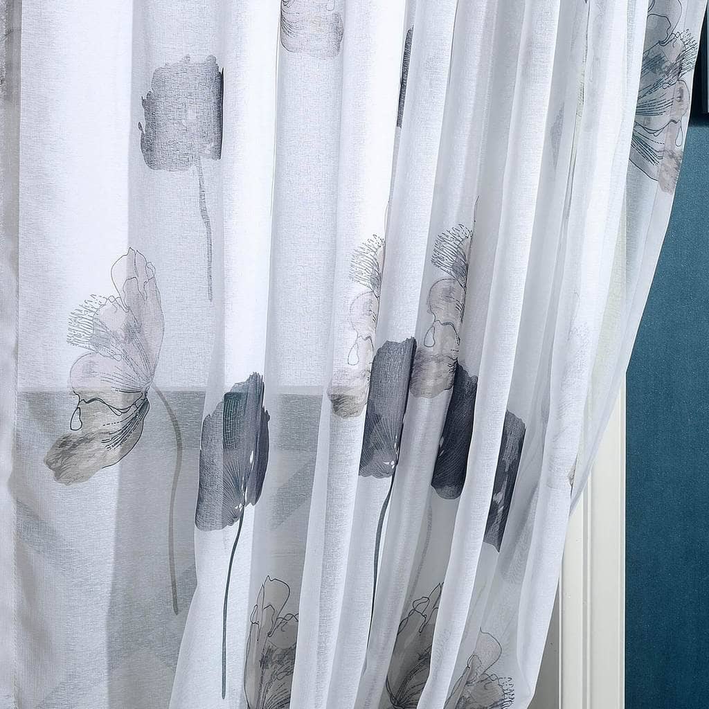 fancy white lotus patterned custom voile curtains	sheer window panels
