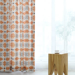 Flame Orange Curtains Linen Bright Modern Geometry Drapes 2 Panels