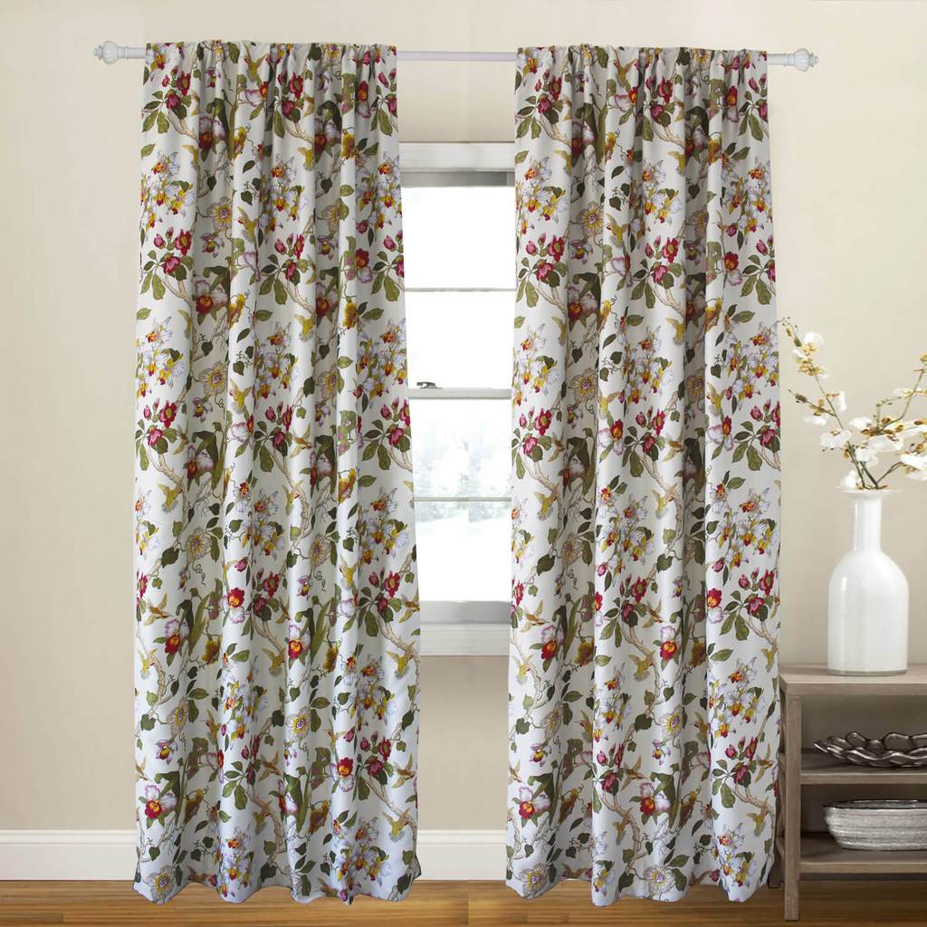 Blackout Red Flower Curtains Birds Drapes for Bedroom 1 Set of 2 Panels - Anady Top Space Design