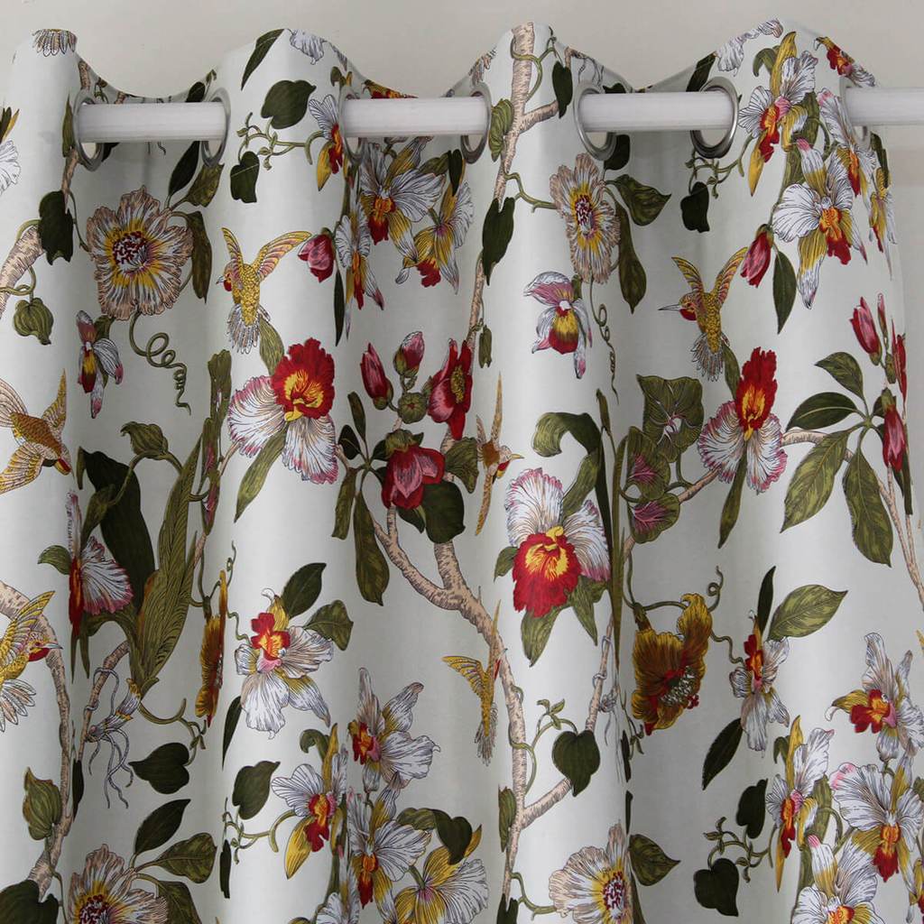 Blackout Red Flower Curtains Birds Drapes for Bedroom 1 Set of 2 Panels - Anady Top Space Design