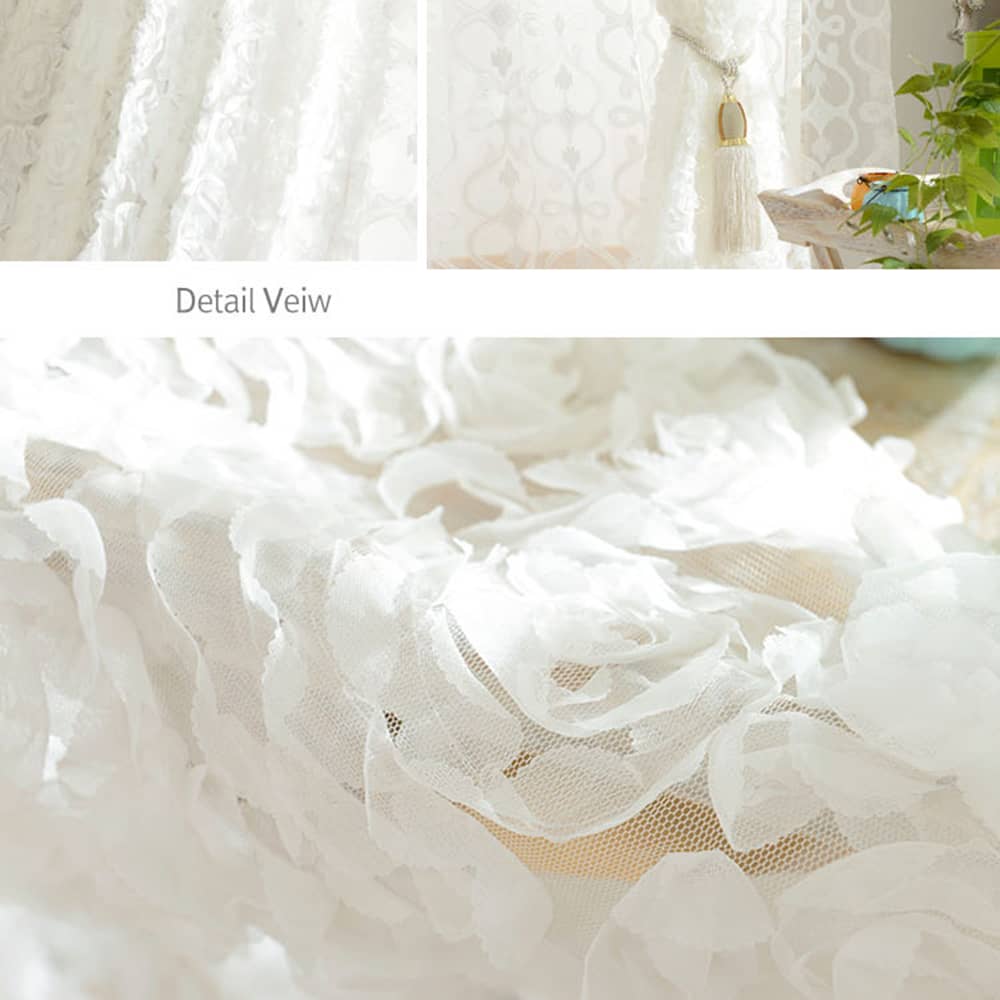 3D Full Roses White Sheer Curtains Romantic Translucidus Tulle Curtains Living Room Wedding