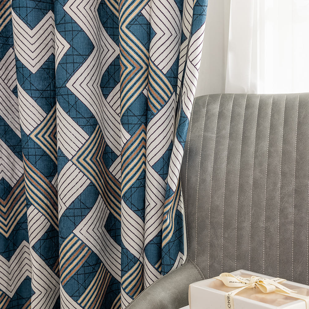 Blue Geometric Pattern Curtains Drapes for Bedroom – Anady Top
