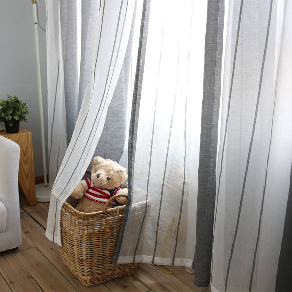 Anady Top Grey Striped Sheer Curtains for Living Room 2 Panels - Anady Top Space Design