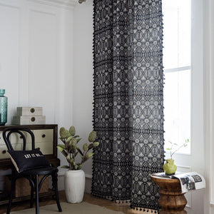 Black Floral Geometric Curtains Ceiling Drapes with Tassels