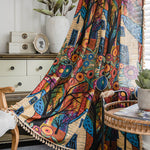 Bohemian Ethnic Style Cotton Linen Curtains Kids Room Window Drapes With Tassels