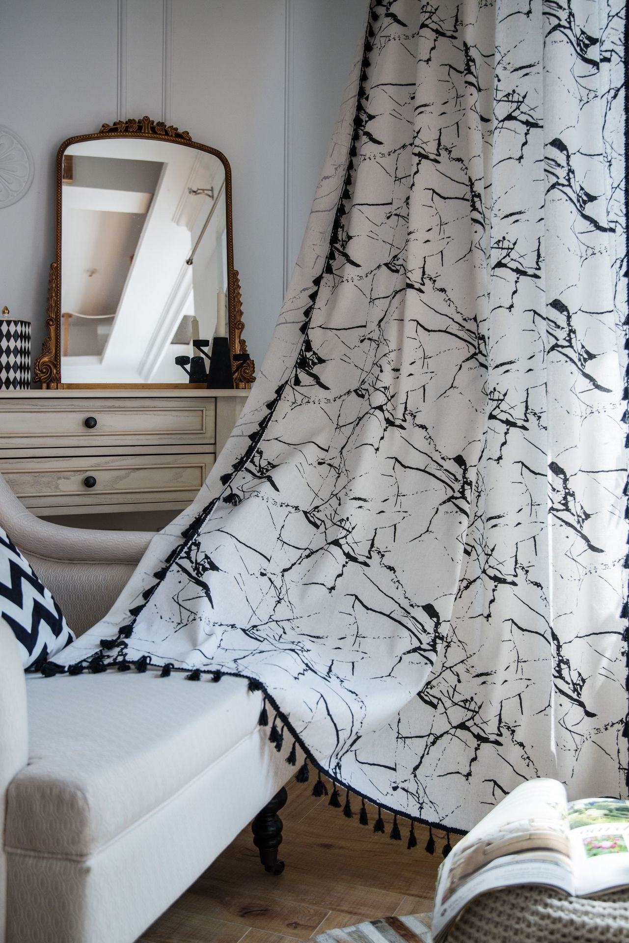 Black and white drapes store