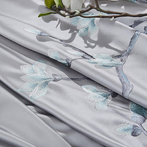 Embroidered Magnolia Flower Gray Curtains Gorgeous Drapes