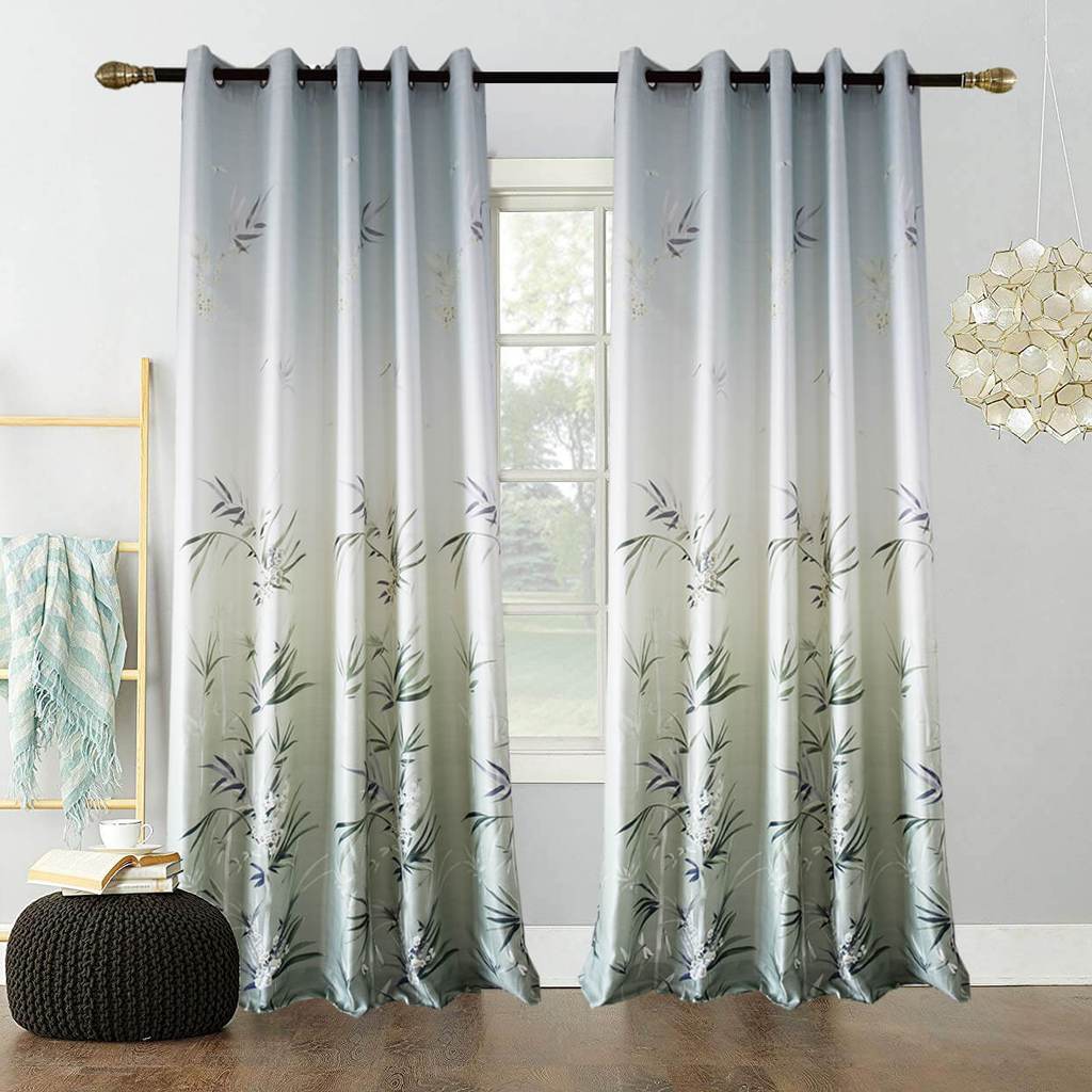 gray bamboo print window curtains living room drapes for sale - anady top